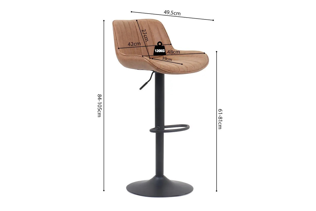 Tabouret de bar FENNY Cognac simili cuir – 48 x 49,5 cm | TIKAYLA