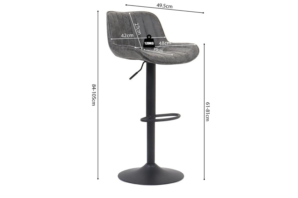 Tabouret de bar FENNY Gris simili cuir – 48 x 49,5 cm | TIKAYLA