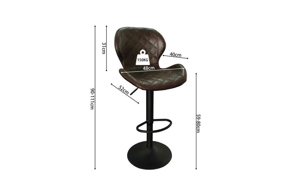Tabouret de bar MAYA Brun foncé simili cuir – 48 x 52 cm | TIKAYLA