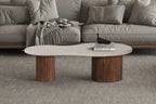 MARLEY - Table basse en Bois de manguier avec plateau en Travertin Beige - 120 cm ROUSSEAU