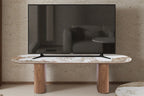 Meuble TV AVORA 160 cm plateau pierre brillante beige et structure MDF
