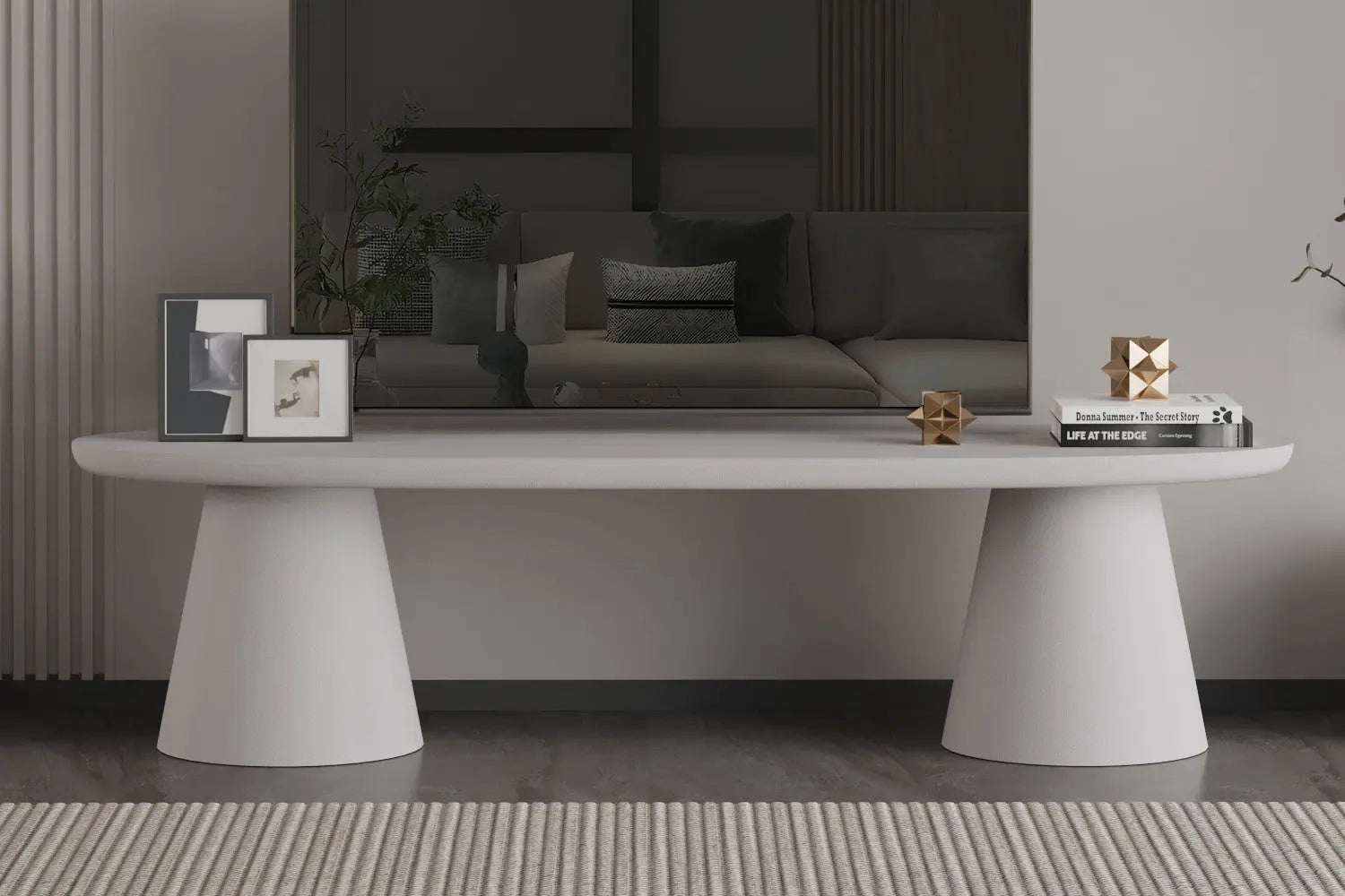 Meuble TV effet ciment écru TAVINA - 160 cm chez TIKAYLA