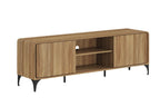 Meuble TV FLORANCYA 170 cm décor chêne naturel, portes arrondies et pieds métal arqués