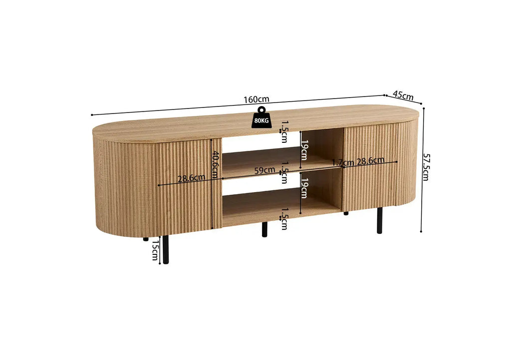 Meuble TV LYANE effet chêne naturel - 160 cm - ROUSSEAU chez TIKAYLA