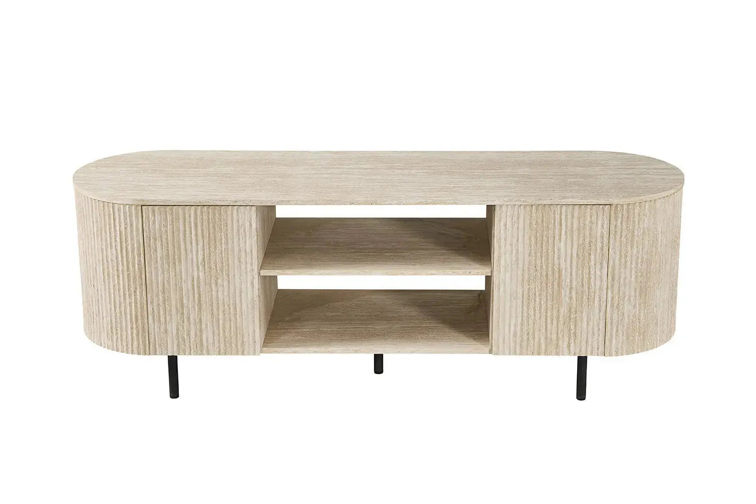 Meuble TV LYANE effet travertin beige - 160 cm - ROUSSEAU chez TIKAYLA