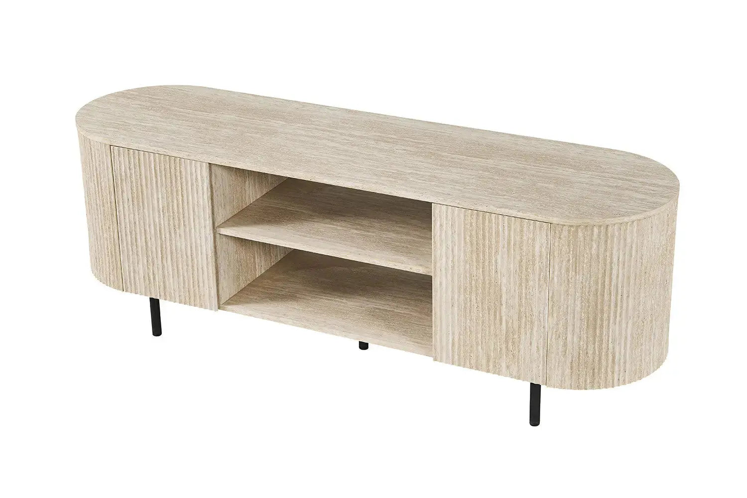 Meuble TV LYANE effet travertin beige - 160 cm - ROUSSEAU chez TIKAYLA
