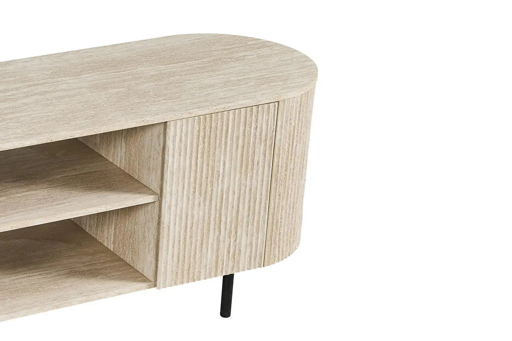 Meuble TV LYANE effet travertin beige - 160 cm - ROUSSEAU chez TIKAYLA