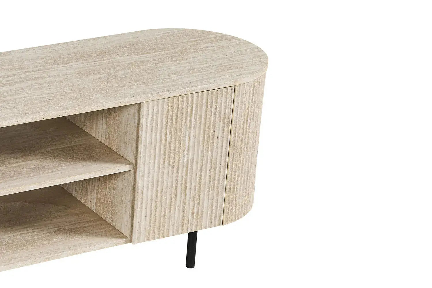 Meuble TV LYANE effet travertin beige - 160 cm - ROUSSEAU chez TIKAYLA