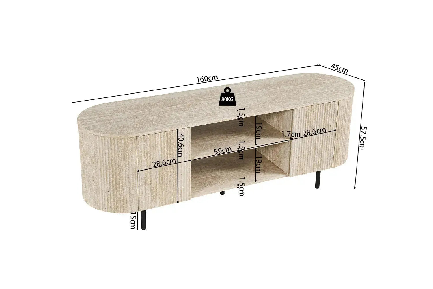 Meuble TV LYANE effet travertin beige - 160 cm - ROUSSEAU chez TIKAYLA