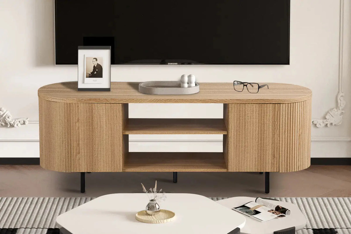 Meuble TV LYANE effet chêne naturel - 160 cm - ROUSSEAU chez TIKAYLA