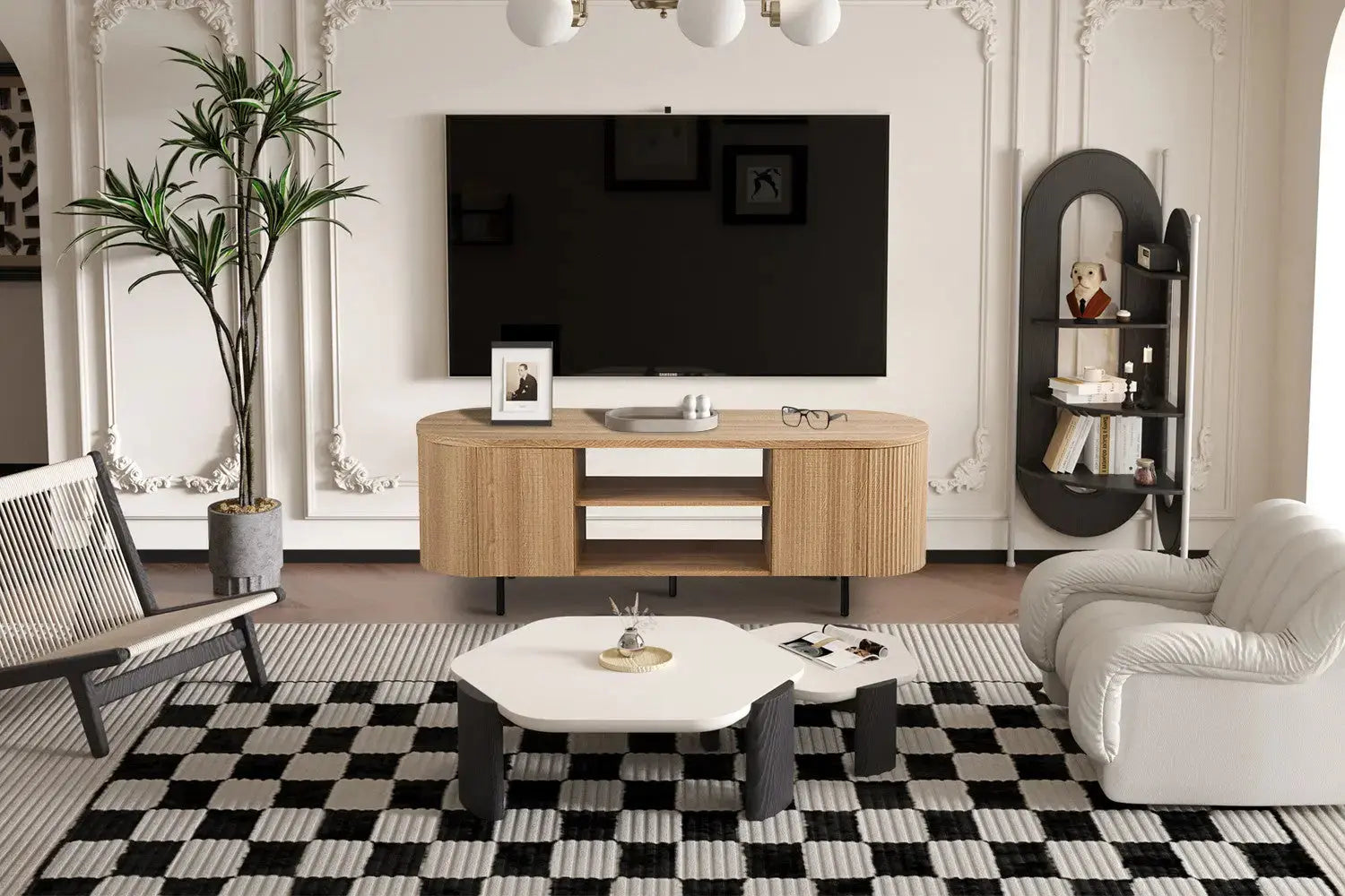 Meuble TV LYANE effet chêne naturel - 160 cm - ROUSSEAU chez TIKAYLA