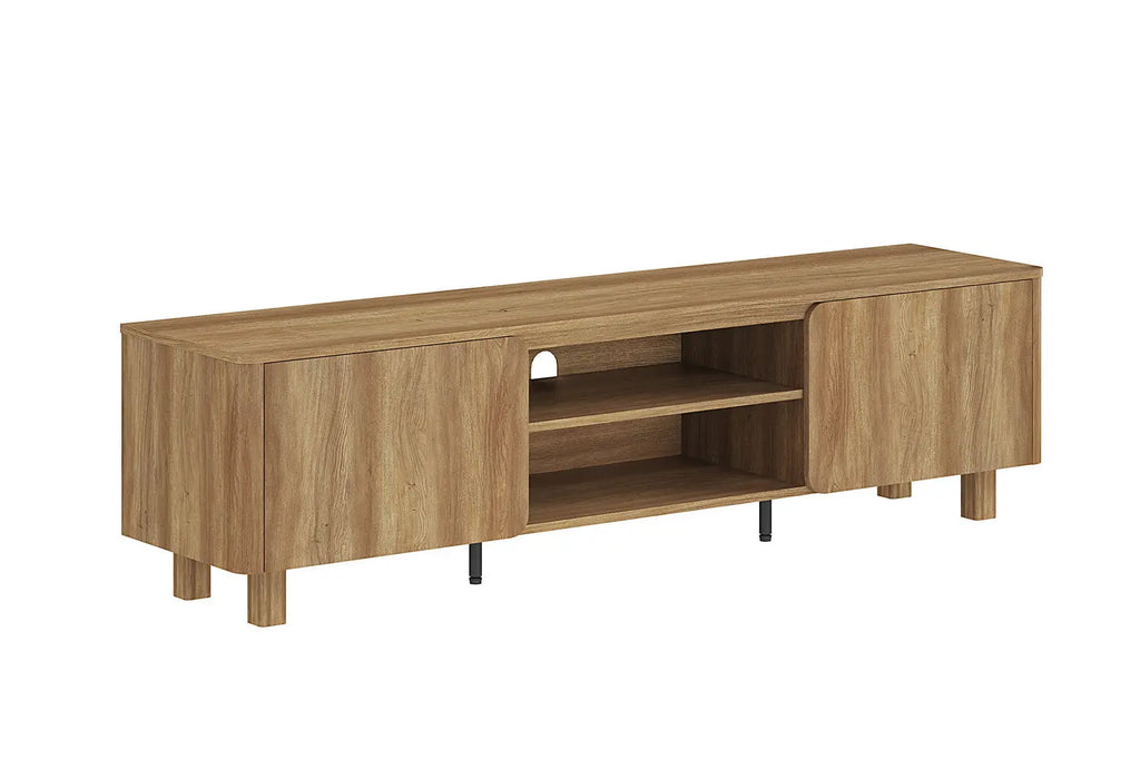Meuble TV MALYBU 170 cm décor chêne naturel, deux portes et niche centrale