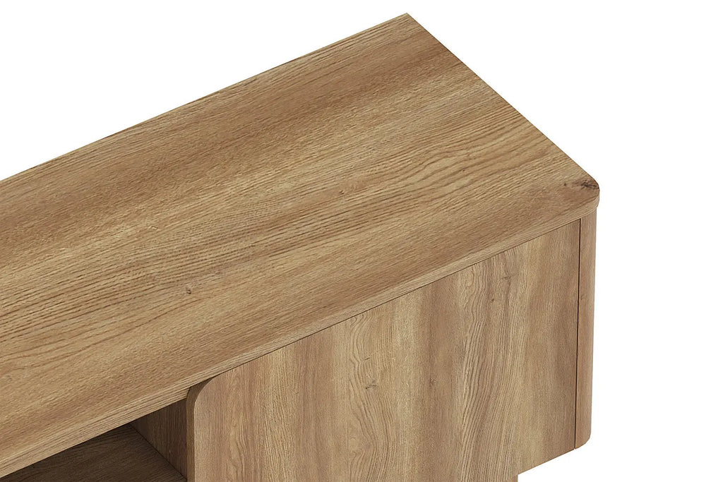 Détail de l'angle et du plateau du meuble TV MALYBU