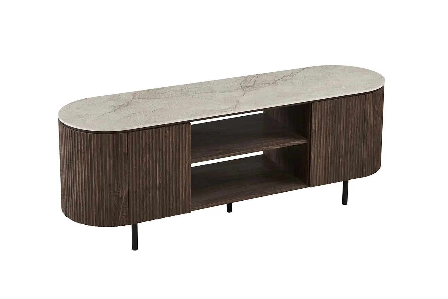 Meuble TV VEKO 160 cm - rangements portes ouvertes