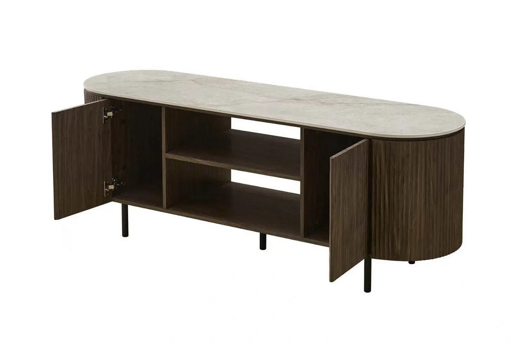 Meuble TV VEKO 160 cm - détail pieds métalliques noirs