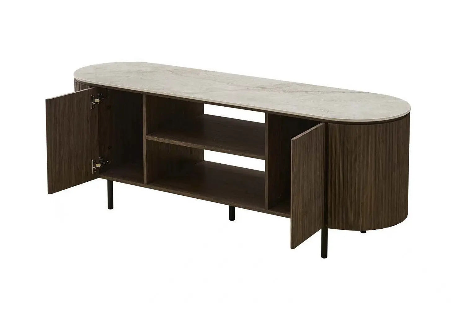 Meuble TV VEKO 160 cm - détail pieds métalliques noirs