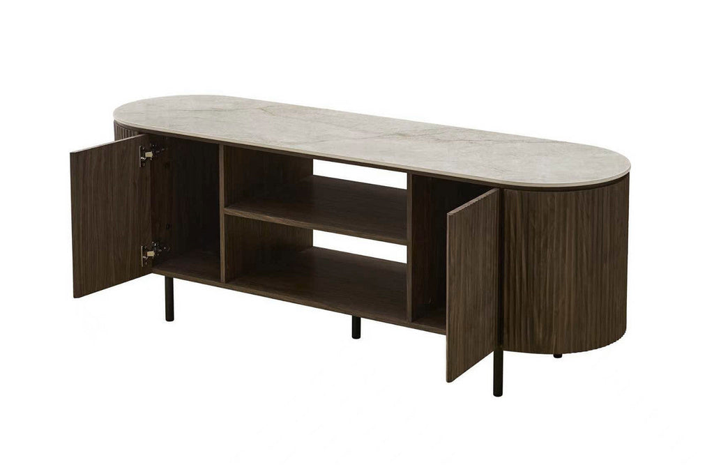 Meuble TV VEKO 160 cm - détail pieds métalliques noirs