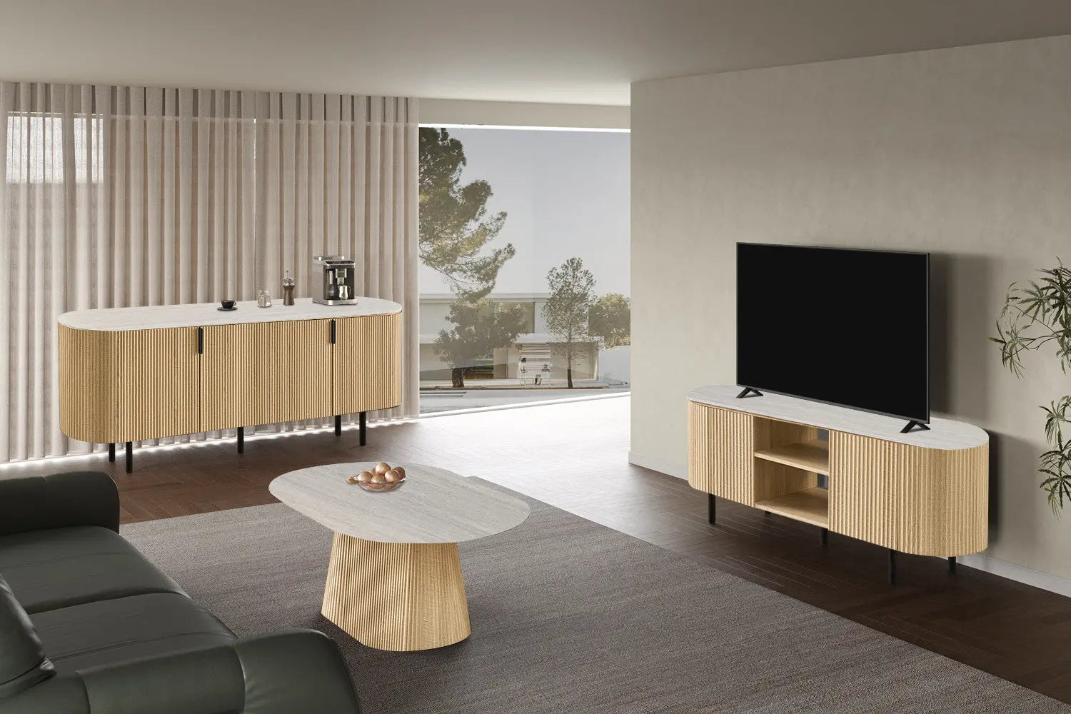 Meuble TV VEKO 160 cm Chêne Naturel - vue de face