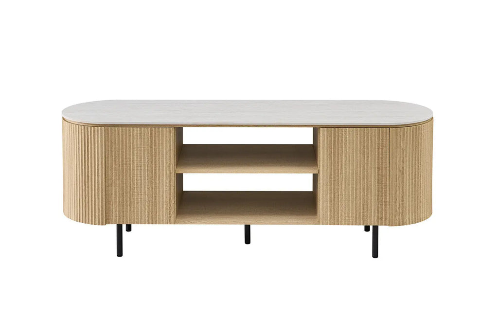 Meuble TV VEKO 160 cm Chêne Naturel - vue côté bords arrondis