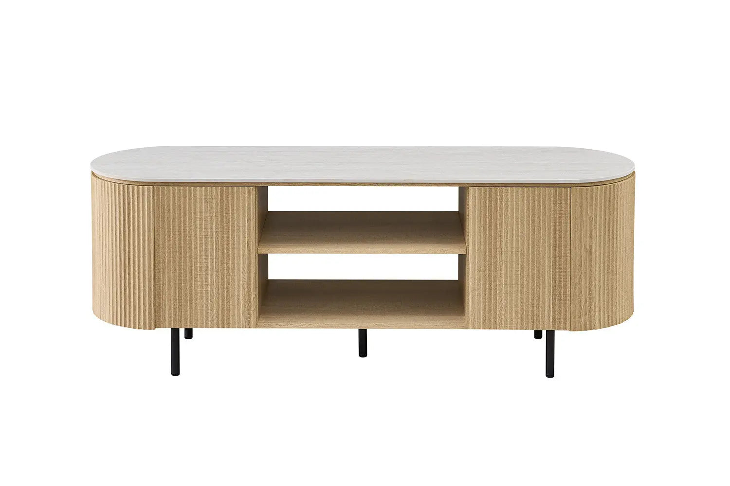 Meuble TV VEKO 160 cm Chêne Naturel - vue côté bords arrondis