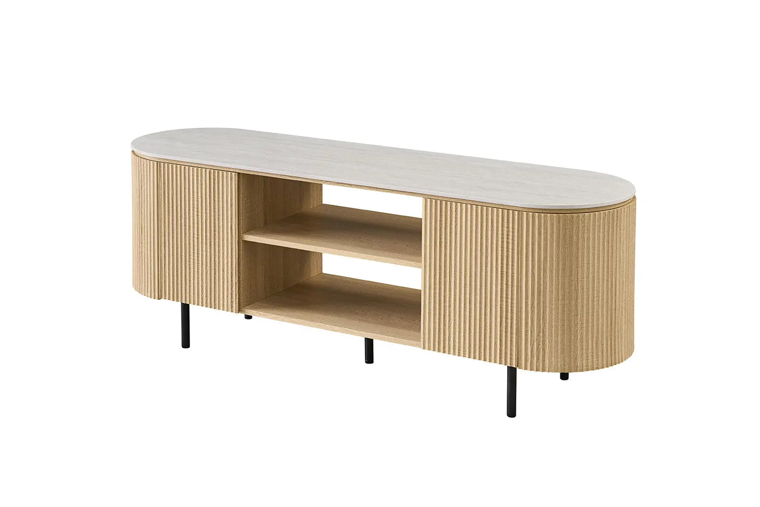 Meuble TV VEKO 160 cm Chêne Naturel - rangements portes ouvertes