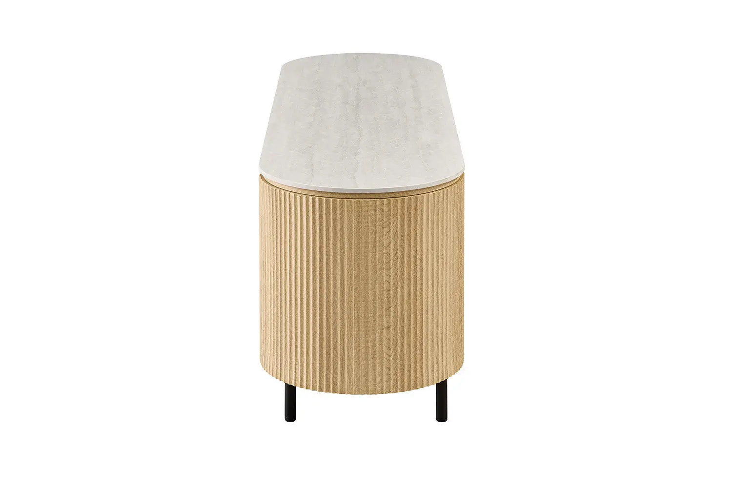 Meuble TV VEKO 160 cm Chêne Naturel - détail plateau pierre frittée Baroque Gris
