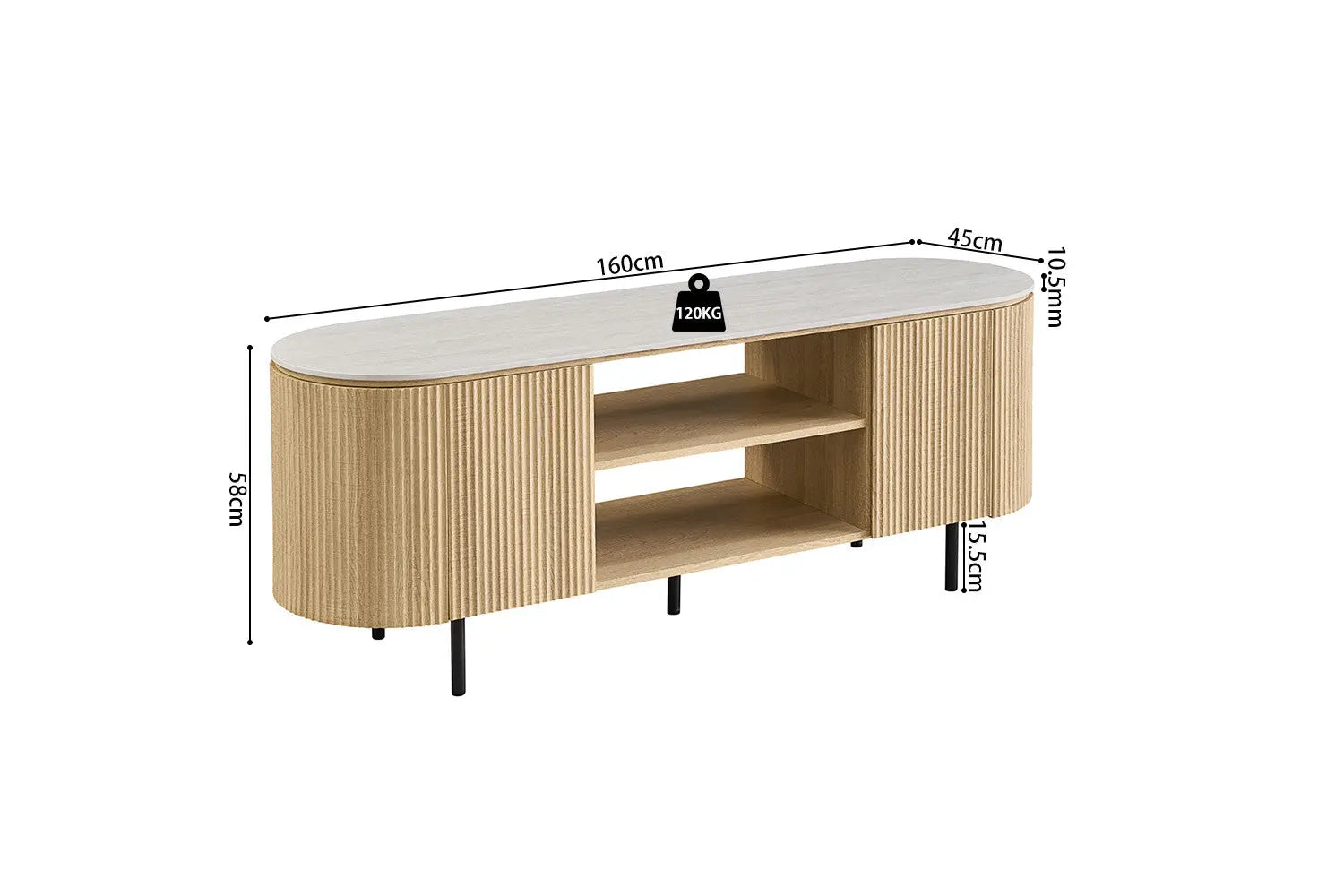 Meuble TV VEKO 160 cm Chêne Naturel - vue lifestyle salon contemporain