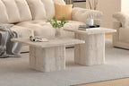 NOLYA - Lot de 2 Table basses Effet Travertin Beige - 52x60 cm et 80x80 cm ROUSSEAU