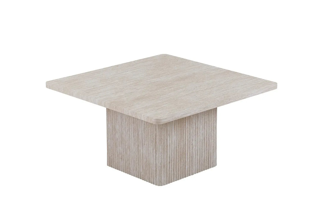 NOLYA - Lot de 2 Table basses Effet Travertin Beige - 52x60 cm et 80x80 cm ROUSSEAU