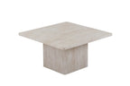 NOLYA - Lot de 2 Table basses Effet Travertin Beige - 52x60 cm et 80x80 cm ROUSSEAU