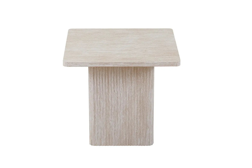NOLYA - Lot de 2 Table basses Effet Travertin Beige - 52x60 cm et 80x80 cm ROUSSEAU