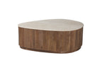 ORYS - Table basse en Bois de manguier avec plateau en Travertin Beige - 100 cm ROUSSEAU