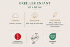 Oreiller enfant BRUME 40x60 – 30 % duvet, mi-ferme TIKAYLA