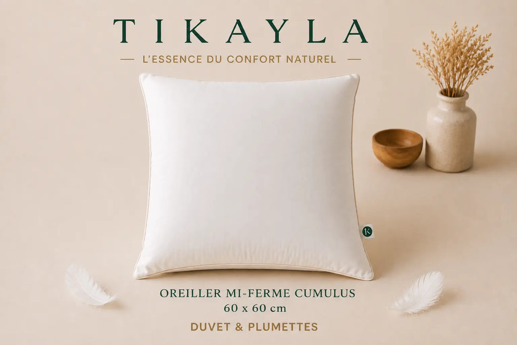 Oreiller mi-ferme CUMULUS – 30 % duvet, 70 % plumettes TIKAYLA