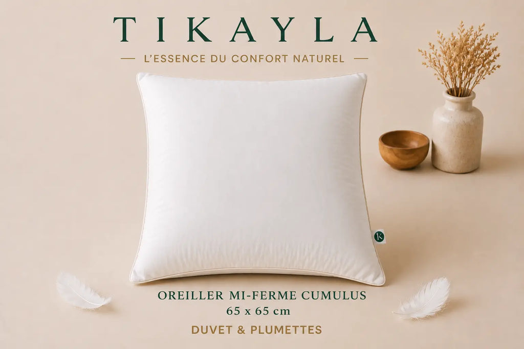 Oreiller mi-ferme CUMULUS – 30 % duvet, 70 % plumettes TIKAYLA