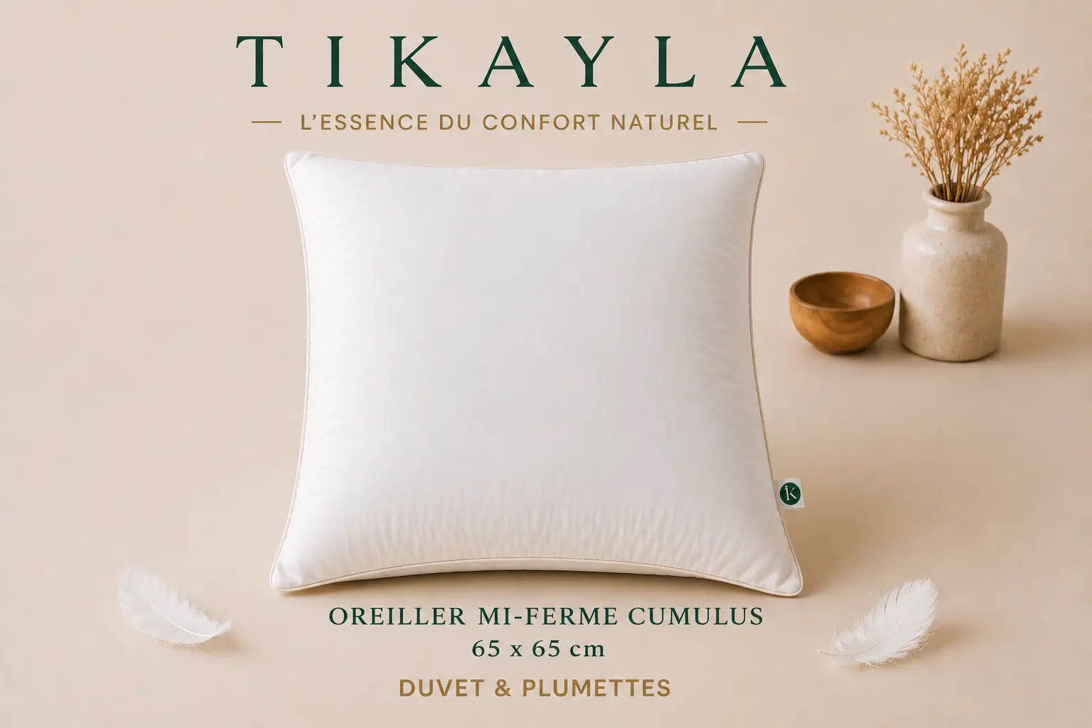 Oreiller mi-ferme CUMULUS – 30 % duvet, 70 % plumettes TIKAYLA
