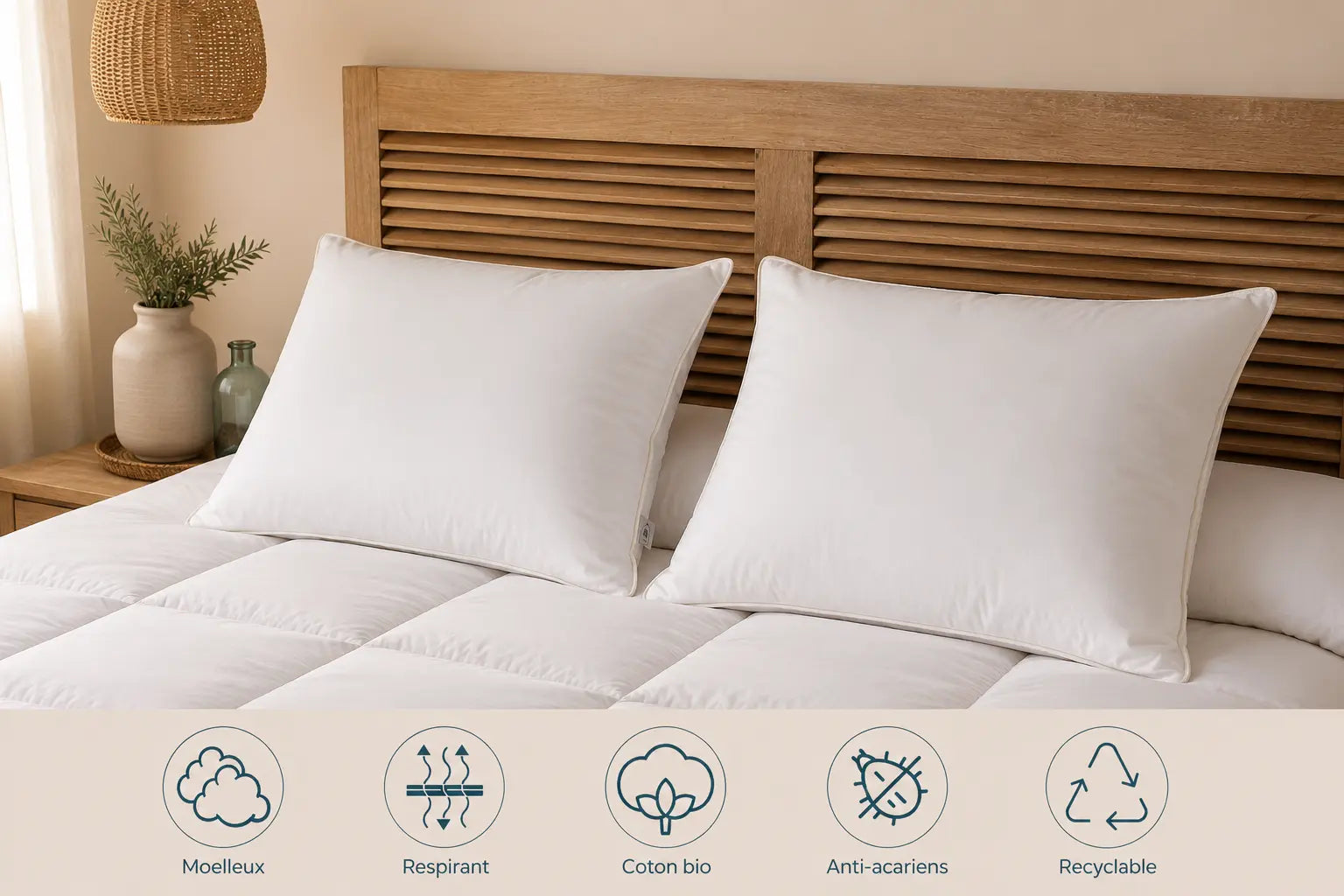 Oreiller moelleux CIRRUS – 90 % duvet de canard français TIKAYLA