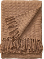 Plaid en coton fait main AMALIA marron clair - 125 x 150 cm - BENUTA