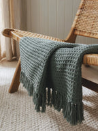 Plaid en coton fait main AMALIA vert - 125 x 150 cm - BENUTA