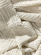 Plaid en coton lavable JONA crème - 140 x 200 cm - BENUTA