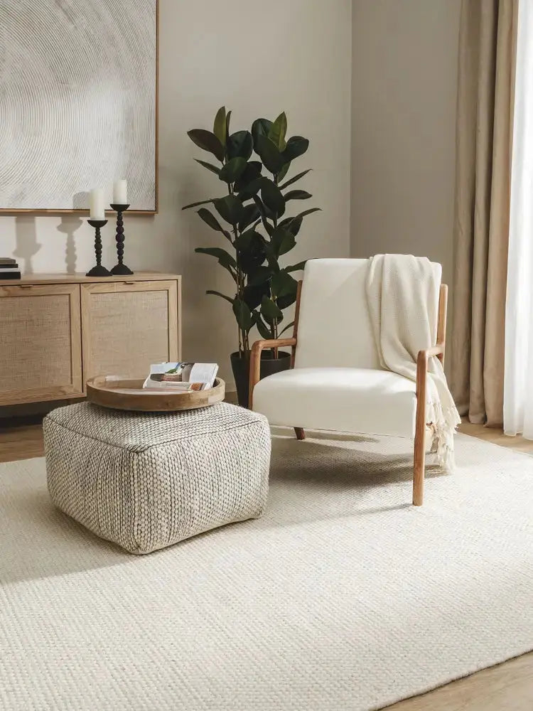 Pouf en Laine fait main ROCCA Beige et noir BENUTA