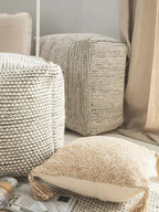 Pouf en laine fait main ROCCO beige et noir - BENUTA