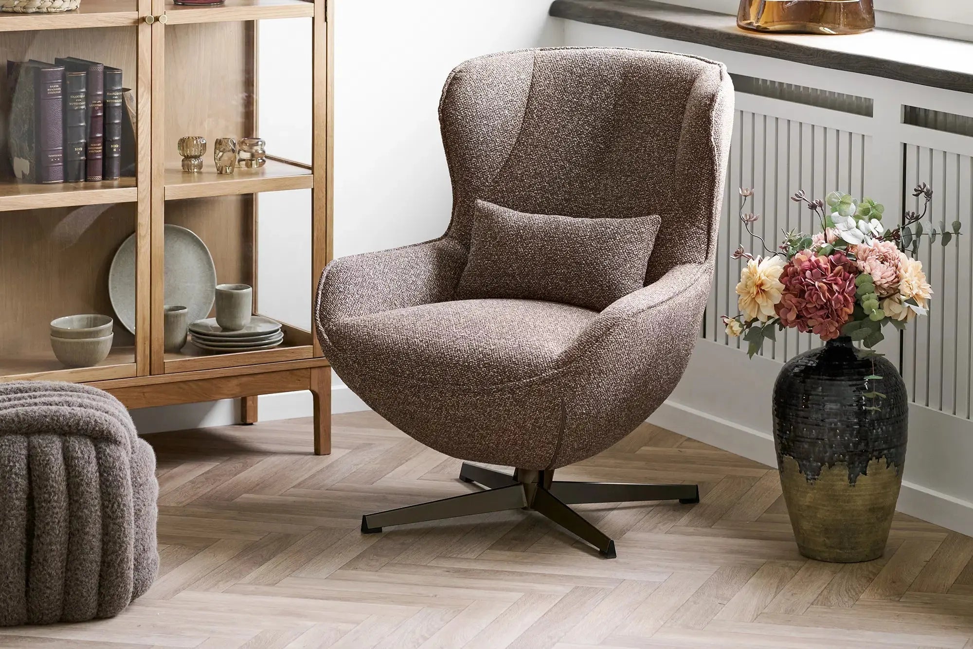 Pouf en tissu 100% Polyester NAPIER Marron HOUSE NORDIC