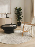 Tapis rond en laine fait main ROCCO beige et noir - BENUTA