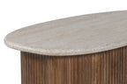 TAËL - Table basse en Bois de manguier avec un plateau en Travertin Beige - 90 cm ROUSSEAU