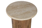 TAËL - Table d'appoint Ronde en Bois de manguier avec plateau en travertin beige - 50 cm ROUSSEAU