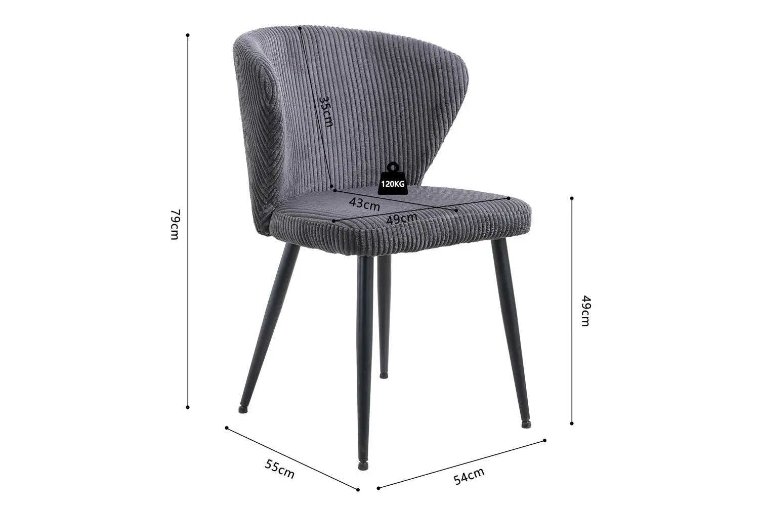 Chaise de salle à manger TONYO Gris velours côtelé – 54 x 55 cm | TIKAYLA