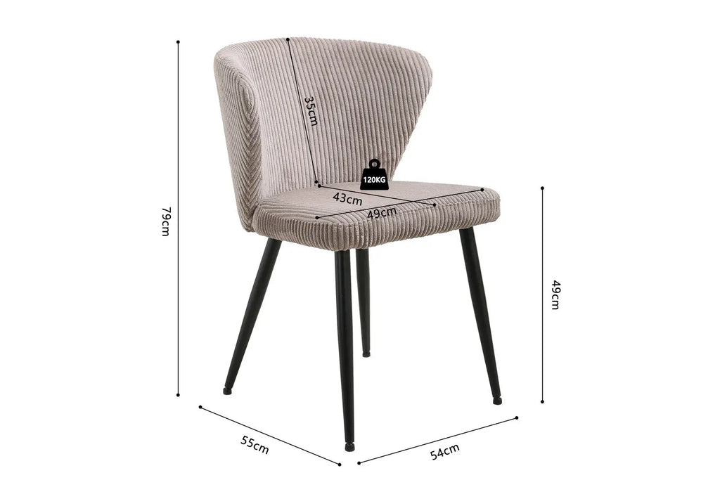 Chaise de salle à manger TONYO Sable velours côtelé – 54 x 55 cm | TIKAYLA