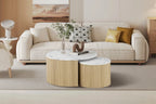 Table Basse Gigogne Ronde en Effet Marbre Beige ROWANE - H : 42/37cm TIKOYA