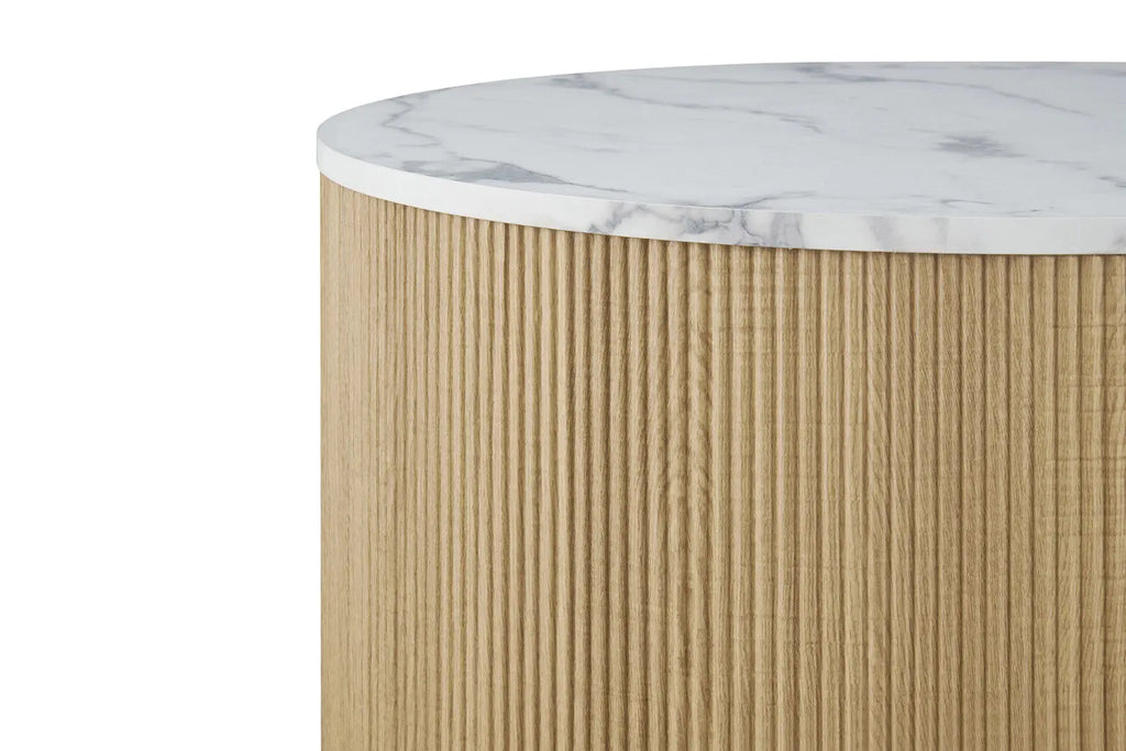 Table Basse Gigogne Ronde en Effet Marbre Beige ROWANE - H : 42/37cm TIKOYA